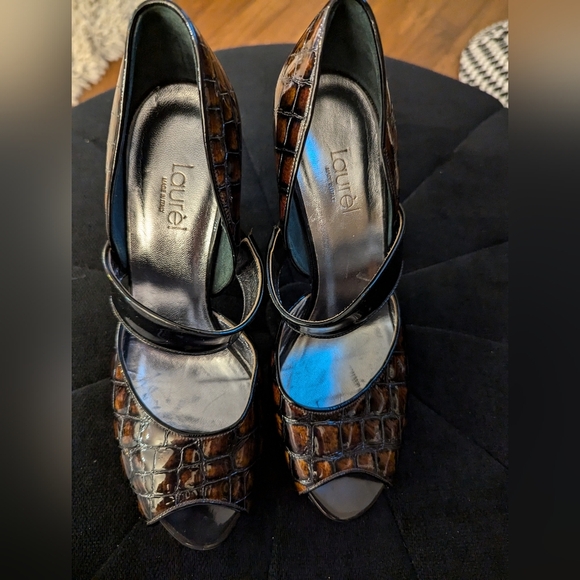 Laurel Exotic croc Skin Slingback Platform Peep Toe Heels EU 37 - Picture 15 of 16